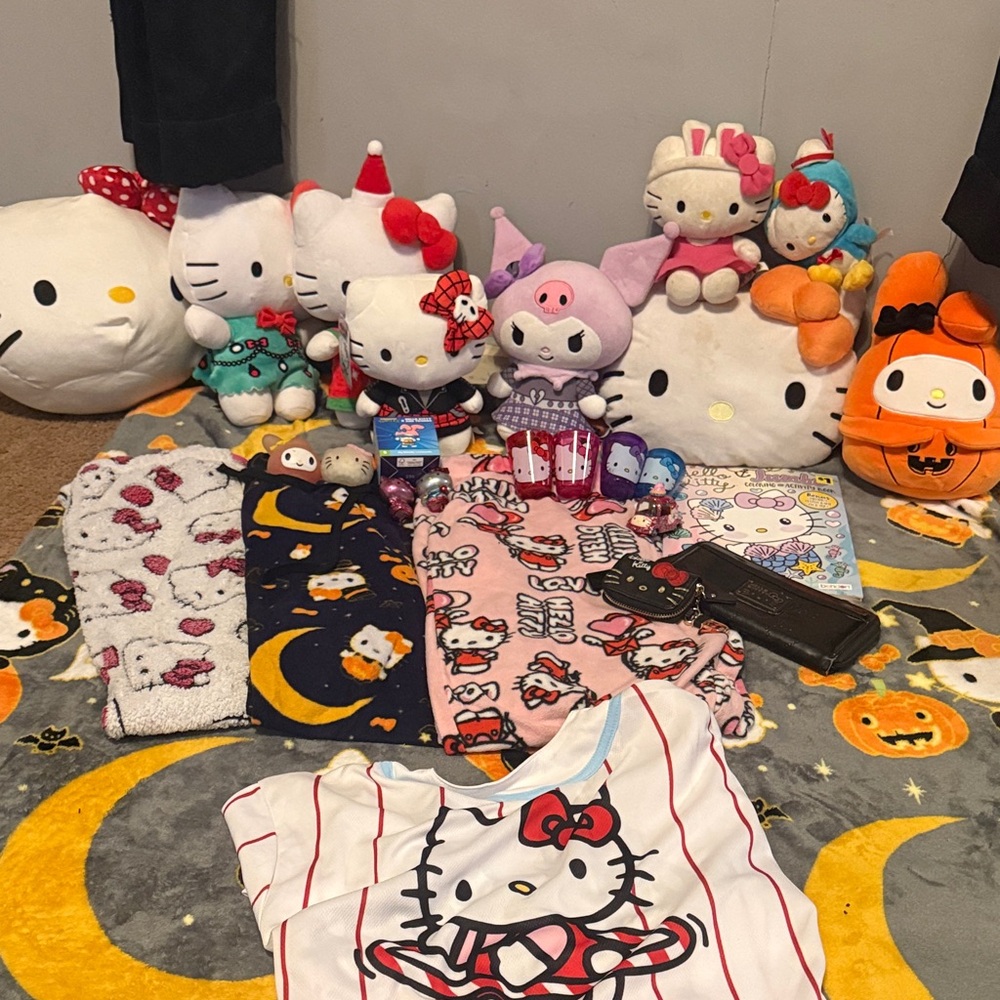 Hello Kitty Collection- Pjs, blanket, plushies, shot glass, wallet etc.